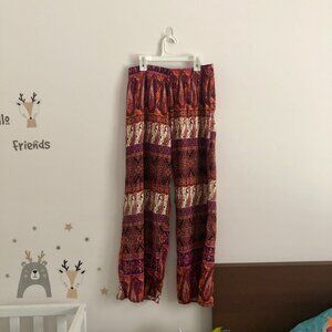 U2B Paisley Print Wide Leg Palazzo Pants - Size Large - Orange & Purple Boho